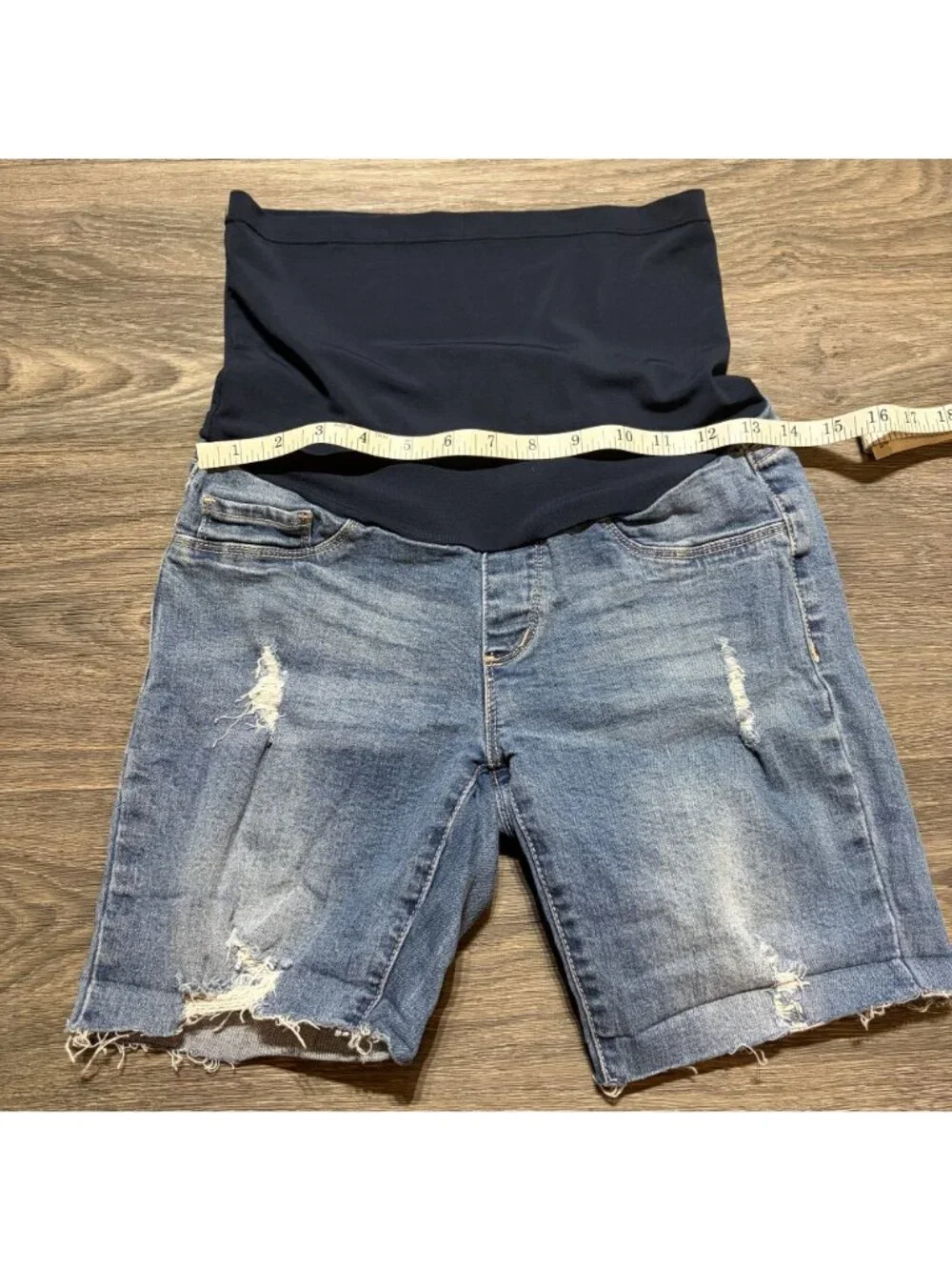 Song Maternity Denim Jean Shorts Small Cut Offs Distressed Full Panel Summer